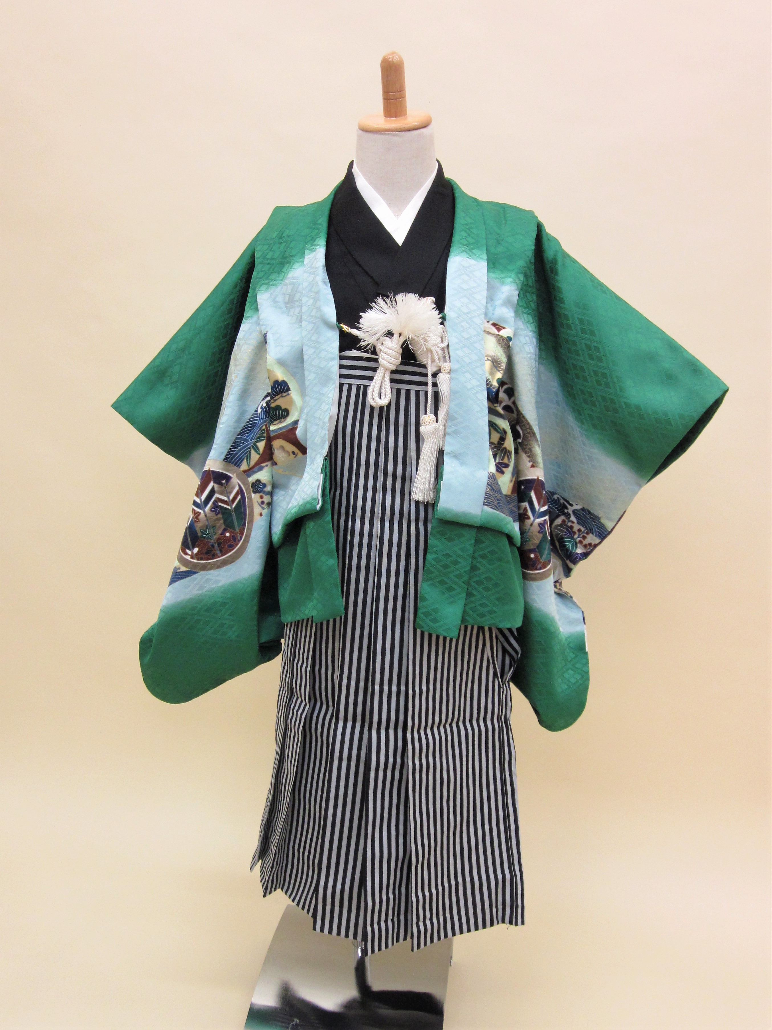 5歳男児 羽織袴フルセット「緑地羽織袴」