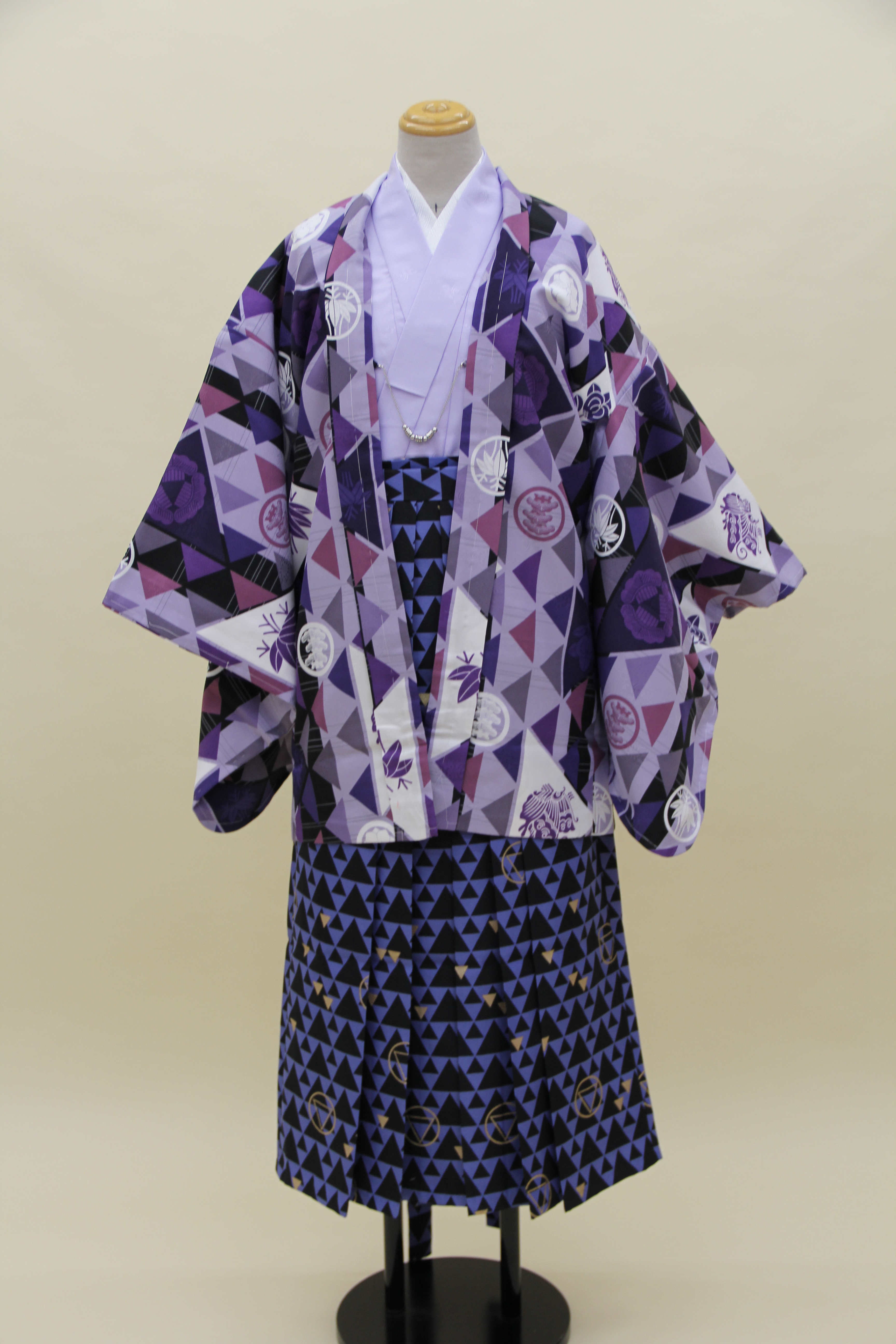 男物羽織袴フルセット「紫羽織鱗柄袴」（ジュニアサイズ）