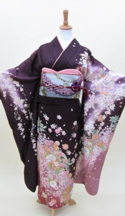 成人式　正絹振袖フルセット「紫地に上品な舞桜 振袖」