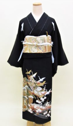 正絹黒留袖フルセット「鶴に花熨斗 黒留袖」