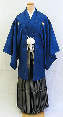 成人式 男物羽織袴フルセット「瑠璃色羽織グラデーション袴」