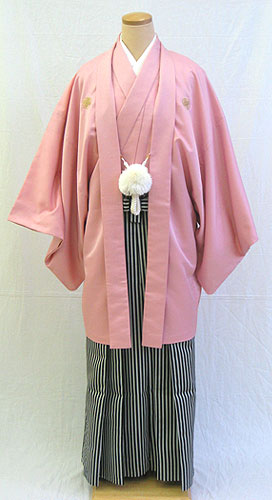 男物羽織袴フルセット　「ピンク羽織袴」