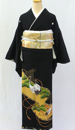 正絹黒留袖フルセット「鶴に金彩絵巻 黒留袖」