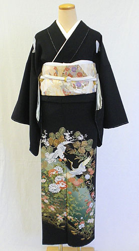 正絹黒留袖フルセット「鶴に吉祥花文様 黒留袖」