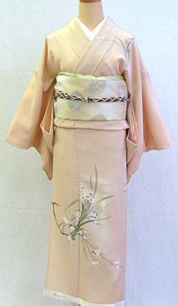 正絹“単衣”訪問着フルセット「桜色地に上品な草花」