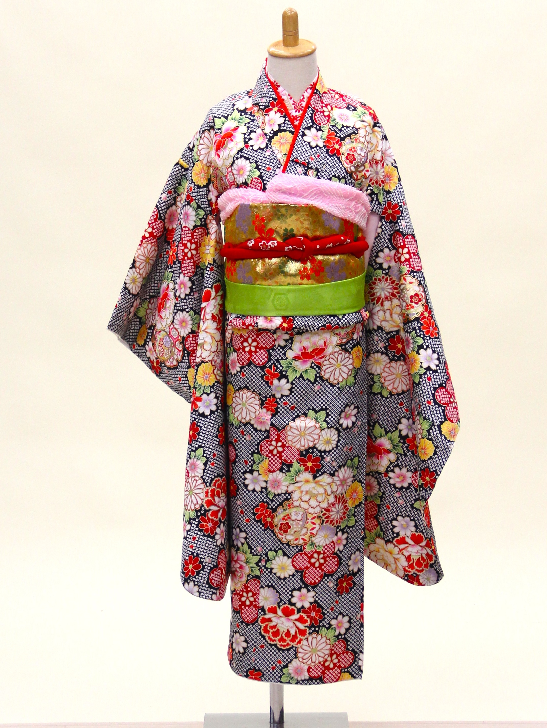 7歳女児 祝着フルセット「染め鹿の子に花古典」