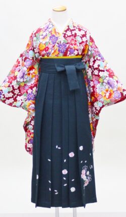 小振袖・袴フルセット「赤地に明るい花古典」